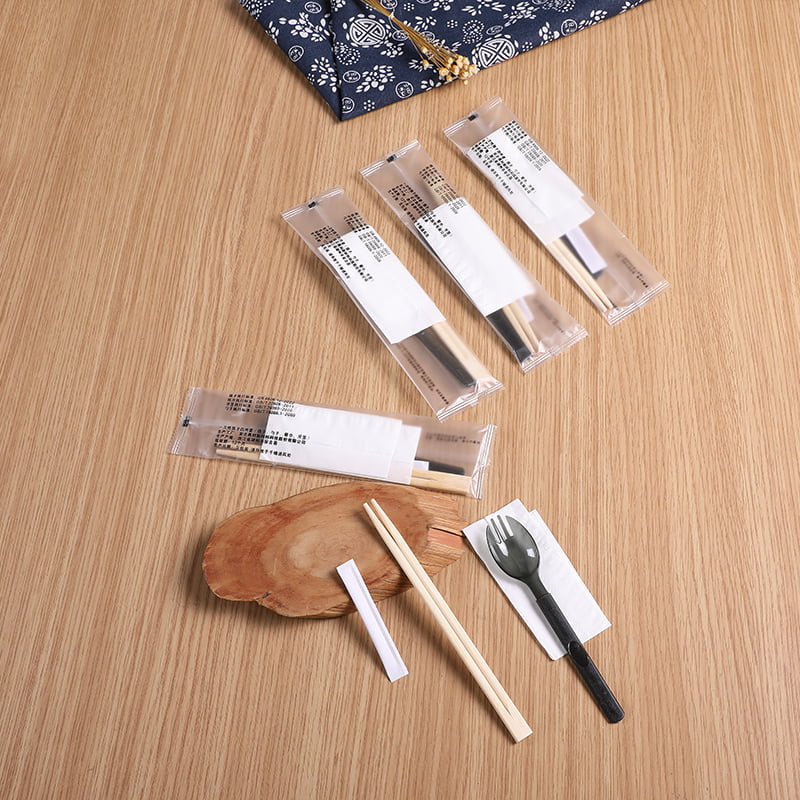 Mála Béile Indiúscartha Le Serviette Spork Chopsticks Sraith Scannán Ilchodach Frosted