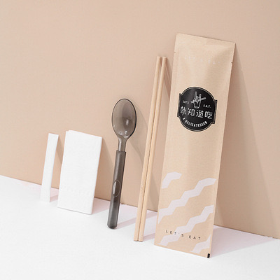 Áisiúil Indiúscartha Aonair Timfhilleadh Taisteal Spúnóg Adhmaid Seat Chopstick Bambú Set Scannán Pháipéir Copperplate Séalaithe Ceithre Thaobh