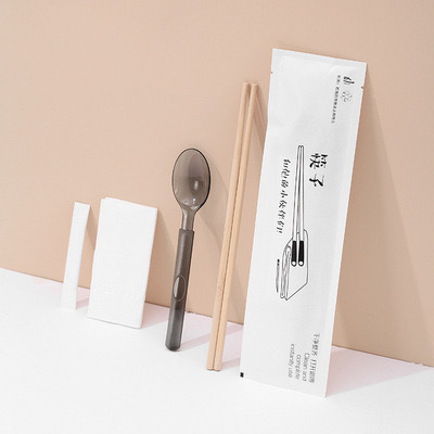 Áisiúil Indiúscartha Aonair Timfhilleadh Taisteal Spúnóg Adhmaid Seat Chopstick Bambú Set Scannán Pháipéir Copperplate Séalaithe Ceithre Thaobh
