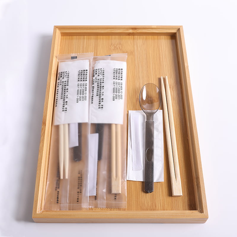 Chopsticks Bambú Indiúscartha Socraigh Le Spúnóg Agus Tábla Naipcín Frosted Scannán Ilchodach Scannán