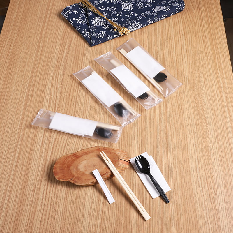 Chopsticks Bambú Indiúscartha 4pcs Socraithe Le Set Spork Serviette Frosted Ilchodach Scannán