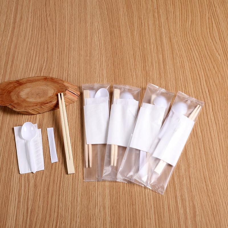 Chopsticks Bambú Socraigh Le Spúnóg Bán Agus Naipcín Frosted Sraith Scannán Ilchodach