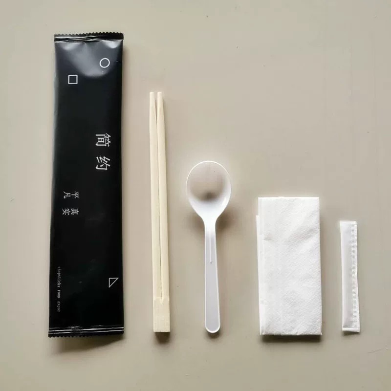Chopsticks Indiúscartha Ceithre Phíosa Set Fiacla Naipcín Chopstick Spoon Takeaway Pearlescent Film Set
